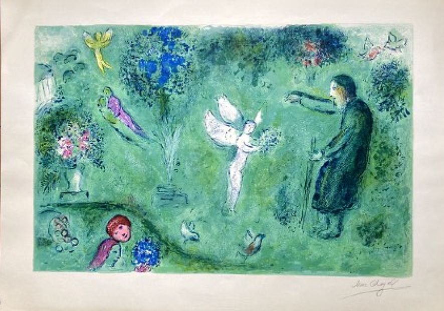 Литография Chagall - LE VERGER DE PHILETAS, signée à grandes marges (Daphnis et Chloé - 1961)