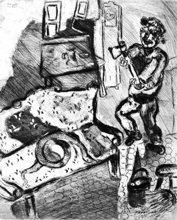 Офорт Chagall - Le Villageois et le serpent