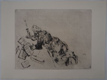 Гравюра Chagall - Lecture à la chandelle (Pliouchkine à la recherche de ses papiers)