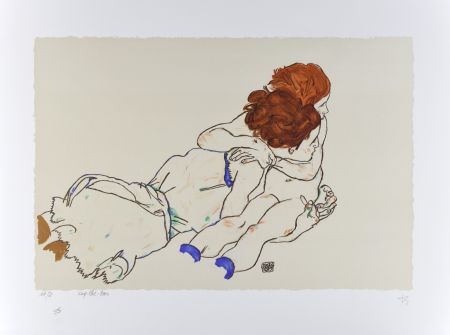 Литография Schiele - L'ENVOL / THE FLIGHT, 1917 (Mutter mit kind / Mother and child)