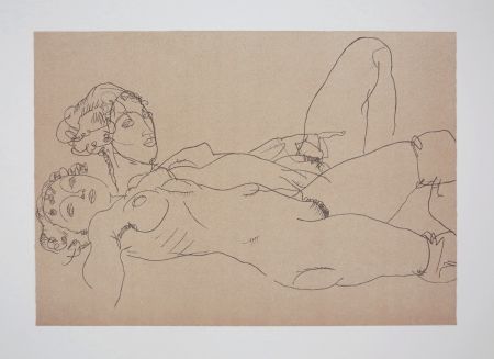 Литография Schiele - LES 2 FILLES / TWO GIRLS - 1914