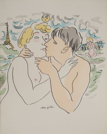 Гравюра Foujita - Les amoureux à Paris