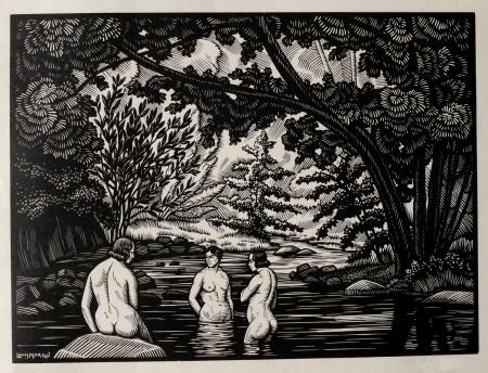 Гравюра На Дереве Moreau - LES BAIGNEUSES / BATHERS - Gravure s/bois / Woodcut - 1912