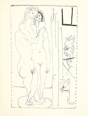 Литография Picasso - Les deux modèles nus