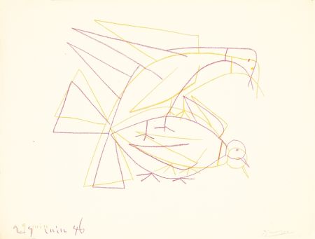 Литография Picasso - Les deux tourterelles doubles