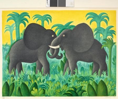 Литография Scherfig - Les deux éléphants
