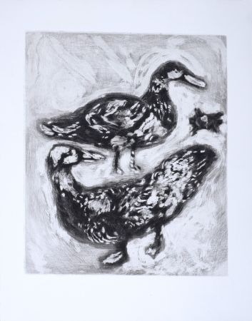 Гравюра Chagall - Les Fables de La Fontaine : La Tortue et les deux canards, 1952