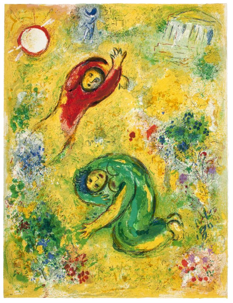 Литография Chagall - LES FLEURS SACCAGÉES (de la Suite Daphnis & Chloé - 1961) 