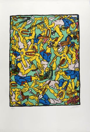 Литография Combas - Les lapins jaunes, 1984 - Hand-signed!