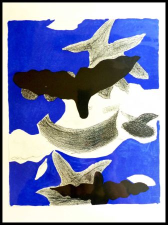 Литография Braque (After) - LES OISEAUX FOND BLEU