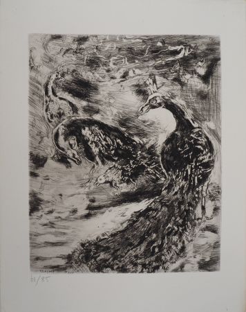 Гравюра Chagall - Les paons (Le geai paré des plumes du paon)
