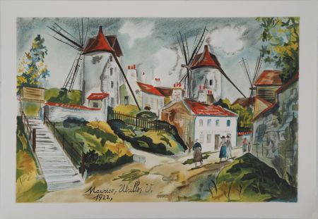 Литография Utrillo - Les trois moulins à Montmartre