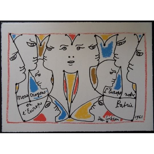 Литография Cocteau - L'Europe multicolore
