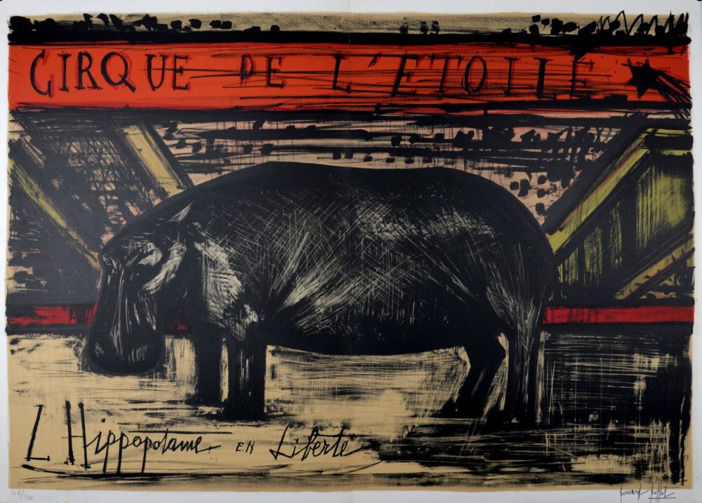 Литография Buffet - L'hippopotame en liberté, 1968 - Hand-signed