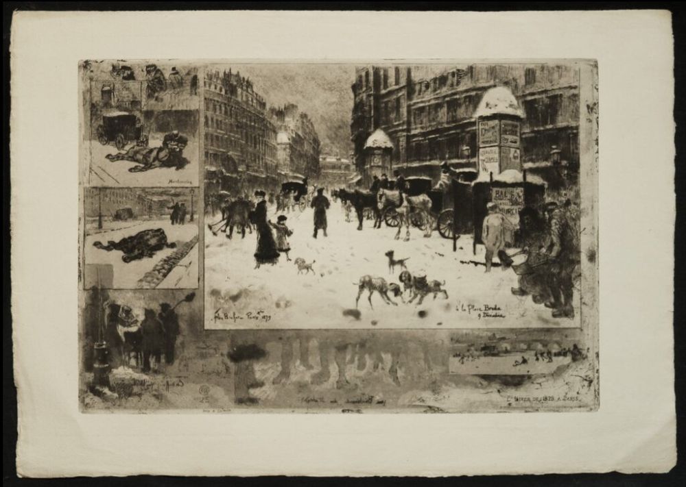 Офорт И Аквитанта Buhot - L'Hiver à Paris ou La Neige à Paris