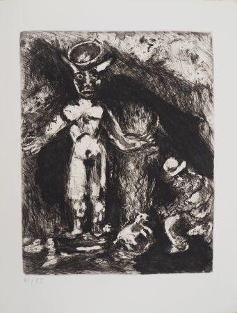 Гравюра Chagall - L'homme et la statue (L'homme et l'idole de bois)