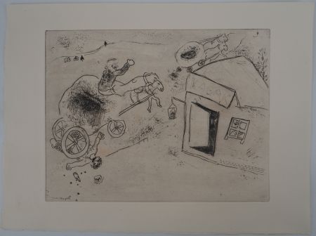 Гравюра Chagall - L'homme renversé (Mort de Mets-les-pieds-dans-le-plat)