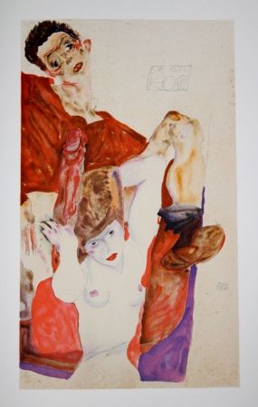 Литография Schiele - L'HOTE ROUGE / The RED HOST - Lithographie / Lithograph - 1911