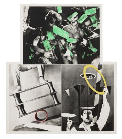 Многоэкземплярное Произведение Baldessari - Life's Balance (with Money)  1989-90  Etching, aquatint and photogravure in colors, on irregularly shaped Somerset paper  51 x 31 7/8 in.  Presentation Proof  Signed in pencil, annotated 'PRESENTATION PROOF'