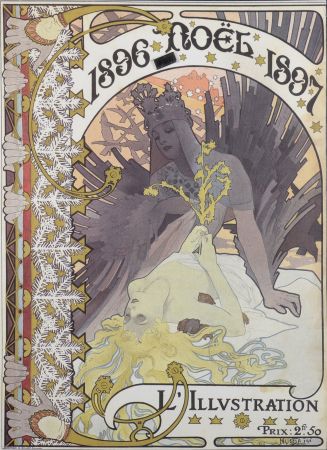 Литография Mucha - L'Illustration magazine: cover for Christmas 1896/1897, (1896)
