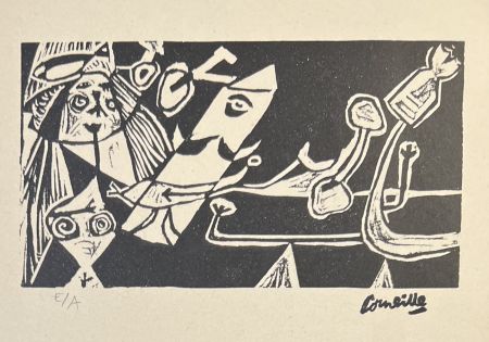 Линогравюра Corneille - Linogravure Cobra La Belle d'une journée 1949, Exemplaire d'artiste