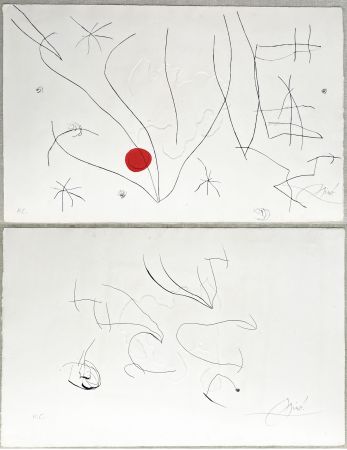 Офорт И Аквитанта Miró - L'ISSUE DÉROBÉE. Pointe sèche, aquatinte et gaufrage, signée à double face (1974)