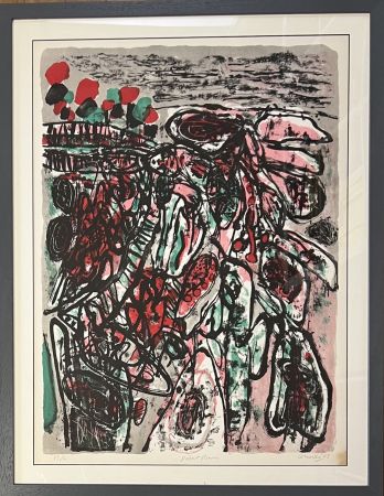 Литография Corneille - Lithographie ancienne encadrée Le désert Fleuri, 1963 Exemplaire Hors Commerce HC