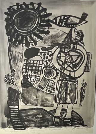 Литография Corneille - Lithographie aquarellée La Baigneuse au soleil, 1974. Pièce Unique