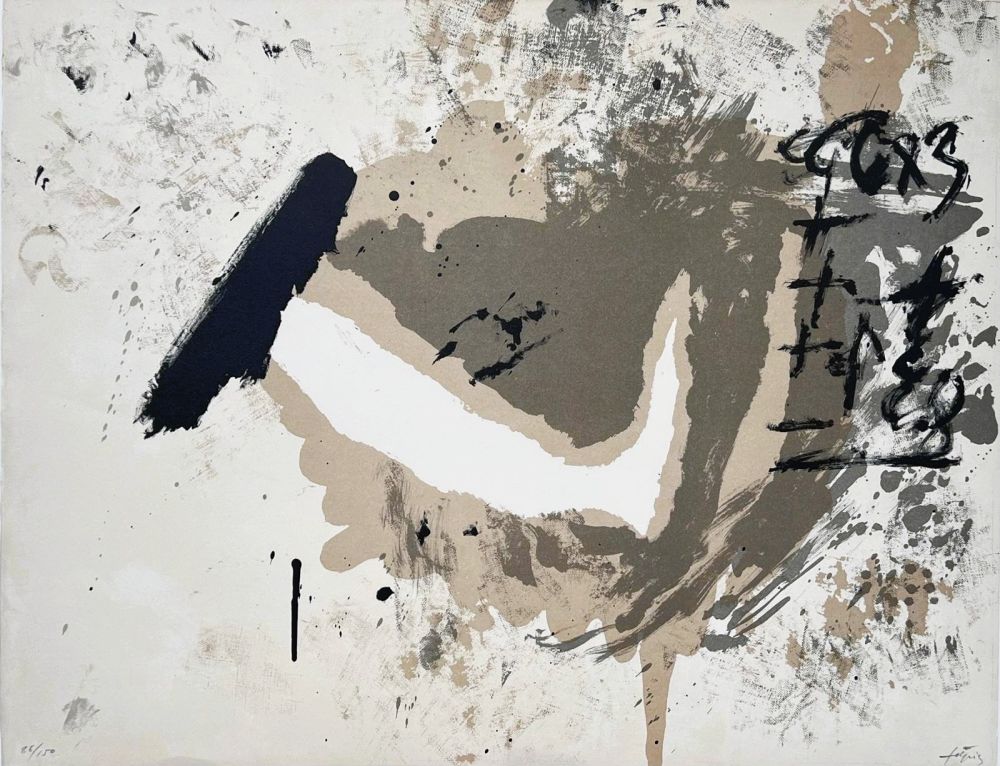 Литография Tàpies - Lithographie en noir, gris et terre de Sienne 