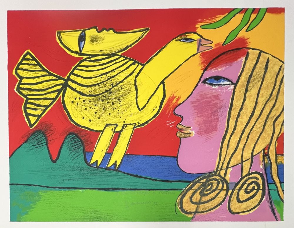 Литография Corneille - Lithographie La lune compagne de l'oiseau 1993