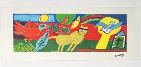 Литография Corneille - Lithographie L'été commençant, Le chat jaune, 2002. Exemplaire d'artiste