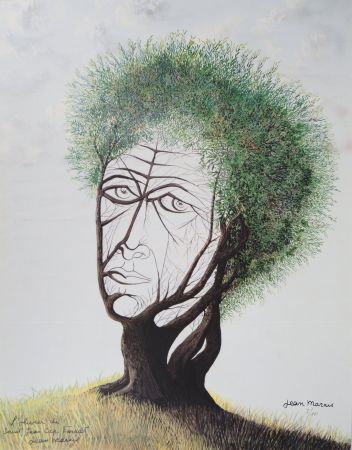 Литография Marais  - L'Olivier de Saint Jean Cap Ferrat - Visage dans l'arbre