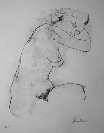 Литография Bonabel - Louis-Ferdinand Céline - Litographie Originale / Original Lithograph - Autoportrait / Self-Portrait - Nu Feminin / Male Nude - 1945