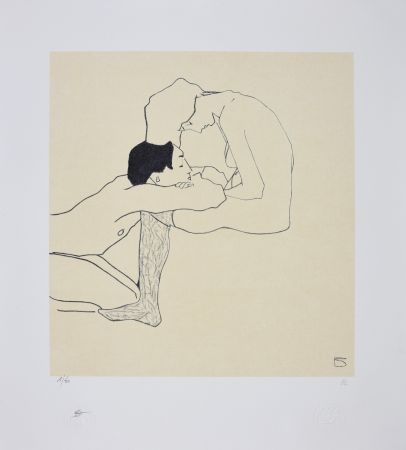 Литография Schiele - LOVERS 1909