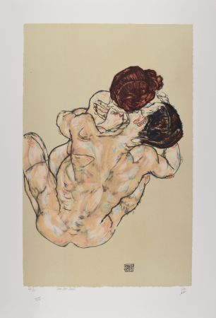 Литография Schiele - Lovers, 1917 (Mann und frau, umarmung)