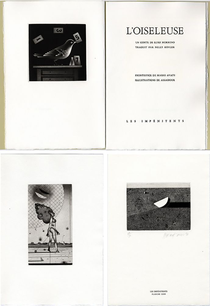 Иллюстрированная Книга Assadour - Luigi Mormino : L'OISELEUSE (L'UCCELLATRICE). Gravures d'Assadour, frontispice d'Avati