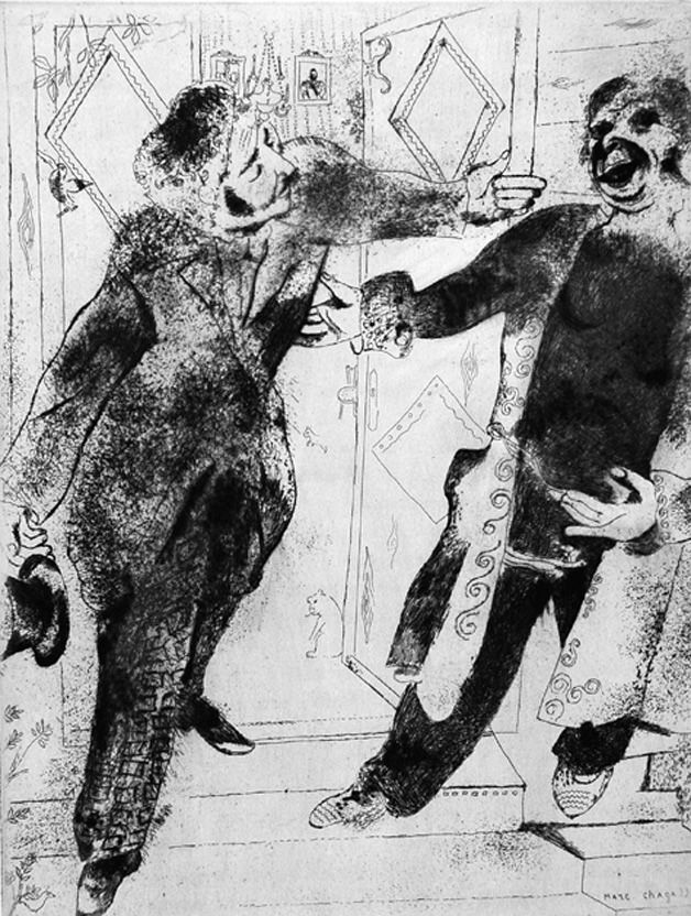 Офорт Chagall - Manilov et Tchitchikov sur le seuil de la porte