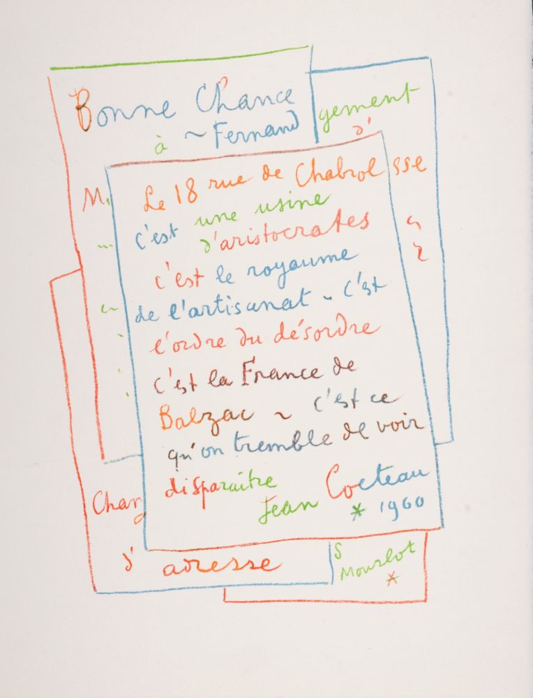 Литография Cocteau - Manuscrit, 1972