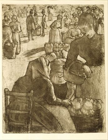 Гравюра Pissarro - Marché aux légumes, à Pontoise