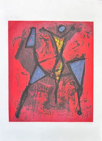 Акватинта Marini - Marino Marini (1901-1980) - CAVALIERE I - Color Aquatint on Goya paper - 1972