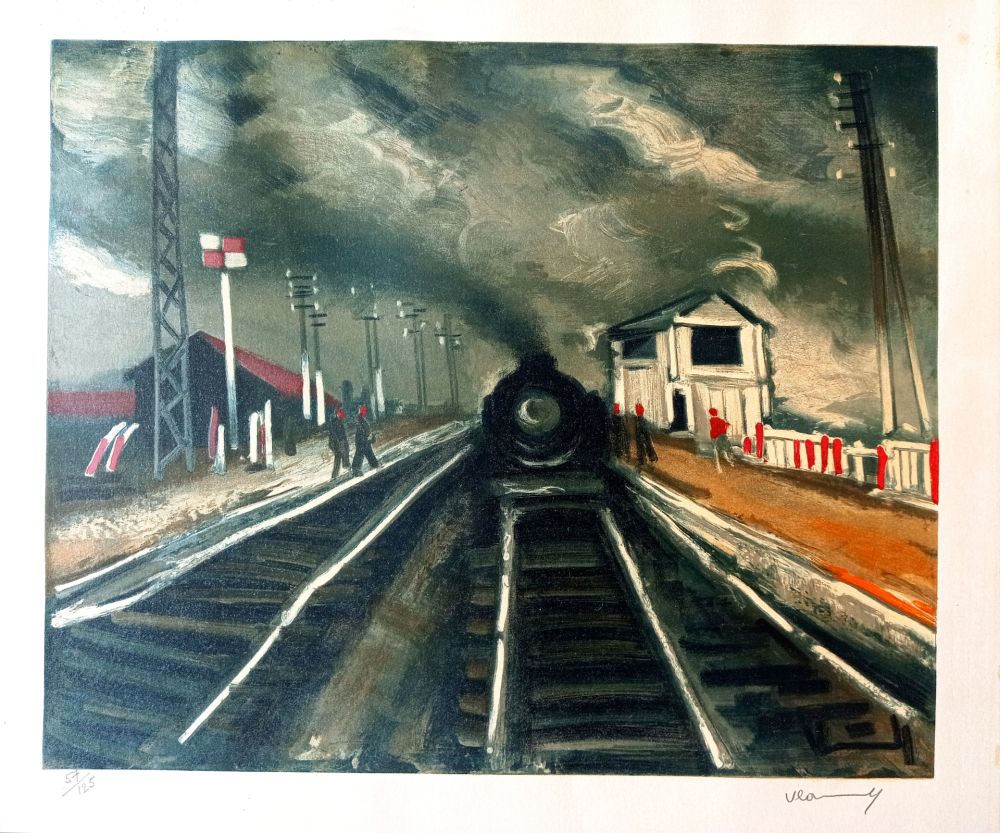 Нет Никаких Технических Vlaminck - Maurice de VLAMINCK - LA GARE, 1955 Lithographie en couleurs, exécutée par Mourlot pour SNCF, épreuve  signée a la main par artiste,