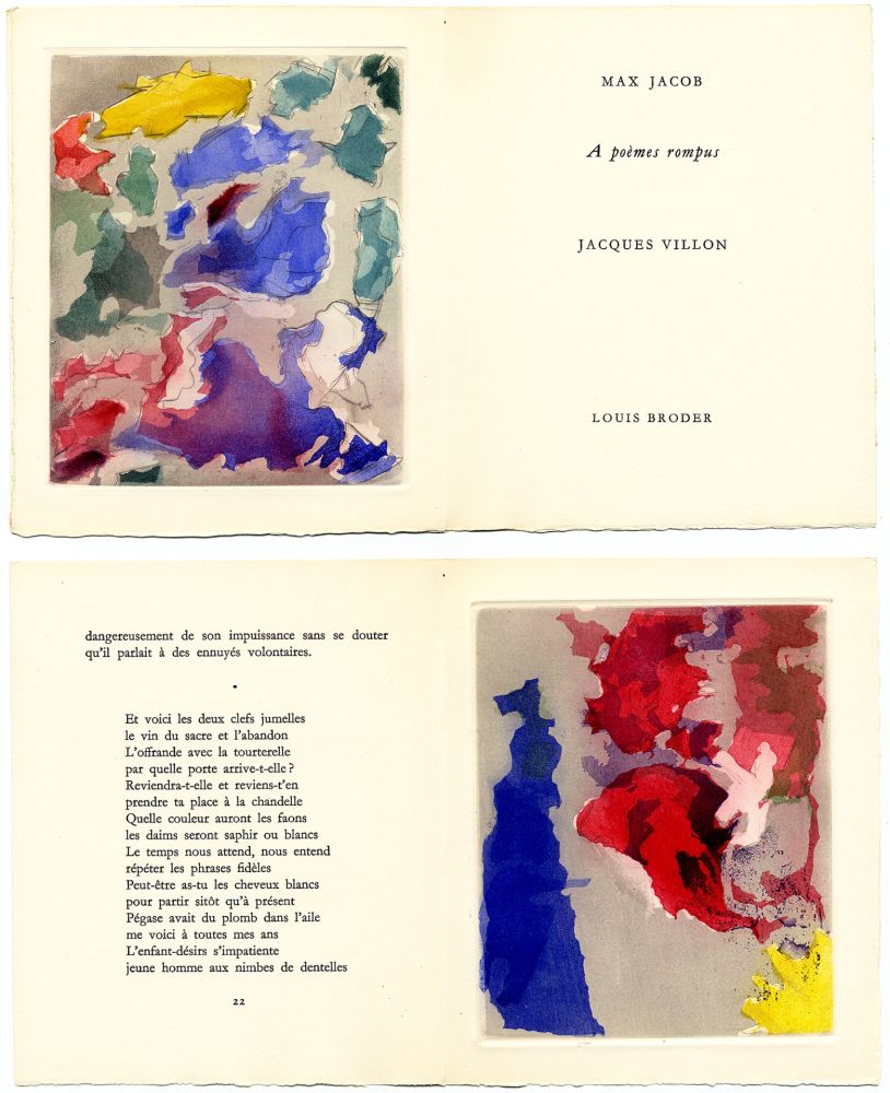 Иллюстрированная Книга Villon - Max Jacob : À POÈMES ROMPUS. 5 gravures originales en couleurs (1960) 