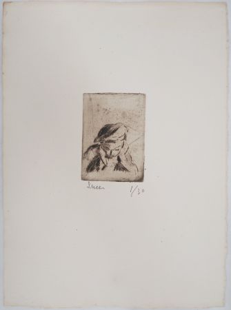 Гравюра Сухой Иглой Luce - Maximilien LUCE - Enfant rêvassant Vers 1890 - Gravure originale signée