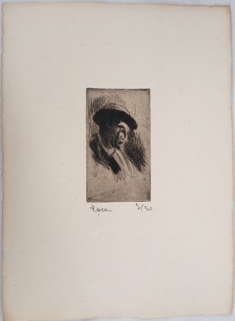 Гравюра Сухой Иглой Luce - Maximilien LUCE - Etude d'un homme au chapeau, de profil droit Vers 1895 - Gravure originale signée