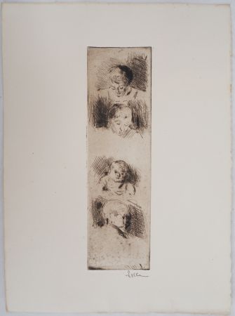 Гравюра Сухой Иглой Luce - Maximilien LUCE - La Fratrie (Etude de quatre enfants) Vers 1890 - Gravure originale signée