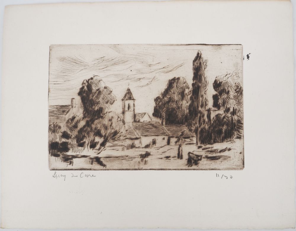 Гравюра Сухой Иглой Luce - Maximilien LUCE - Paysage champêtre ( village de Bessy-sur-Cure)  - Gravure originale signée