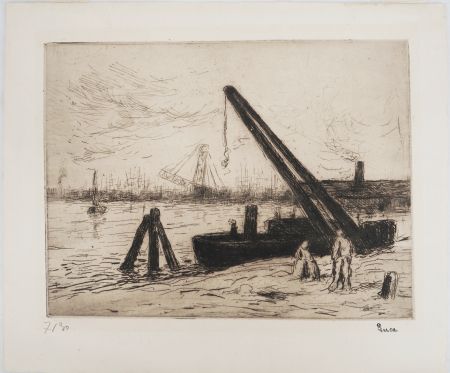 Гравюра Сухой Иглой Luce - Maximilien LUCE - Rotterdam : La grue Vers 1890 - Gravure originale signée