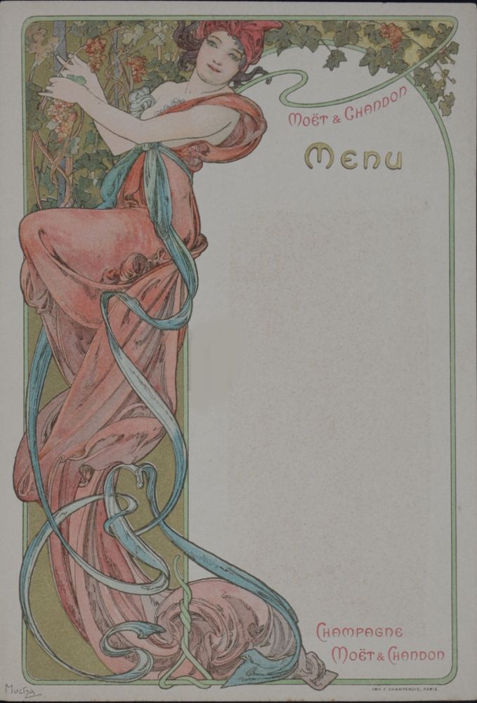 Литография Mucha - Menu du Champagne Moët & Chandon, 1899