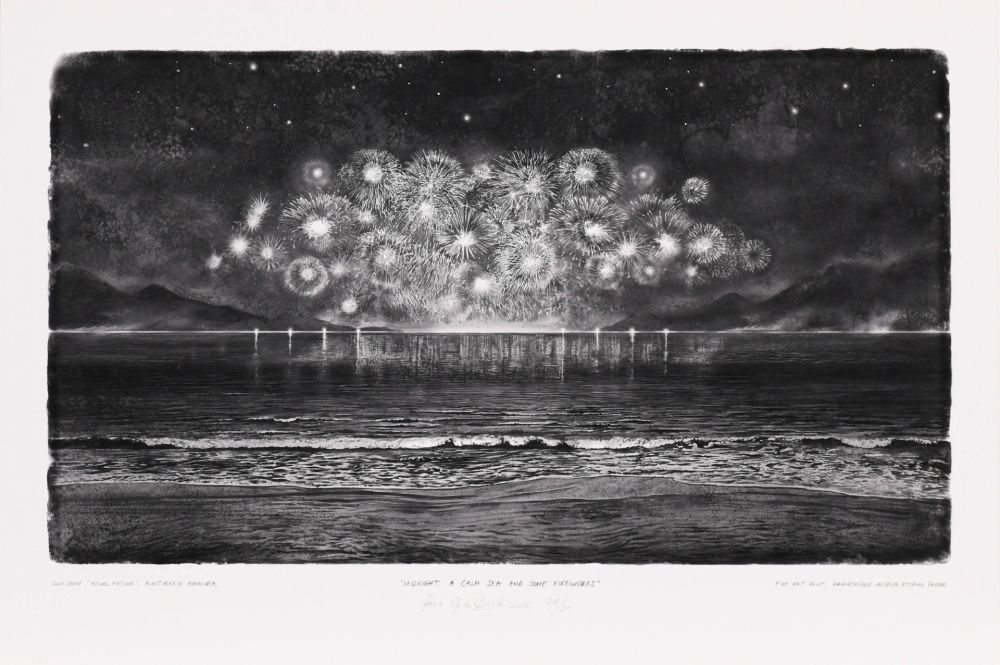 Цифровой Эстамп Op De Beeck - Midnight, a calm Sea and some Firework