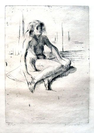 Гравюра Villon - Minne assise à terre